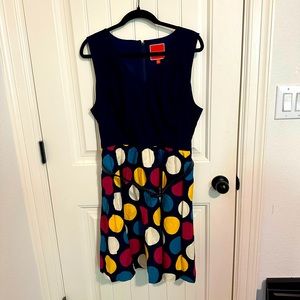 Modcloth Polka Dot Navy Belted Dress